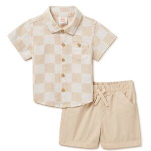 Checkered Button Down Shirt and Shorts, 2-Piece Resort Set